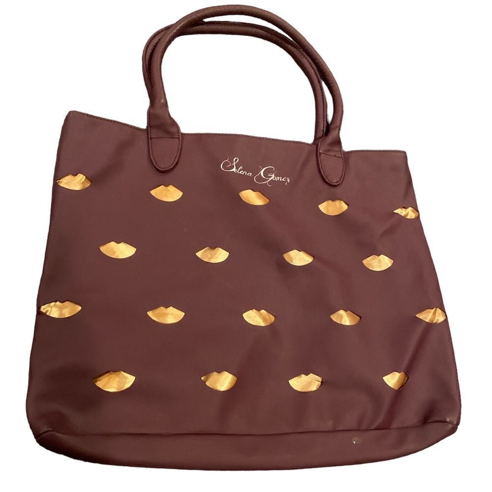 Selena Gomez Purple Tote With Lips Purple & Gold